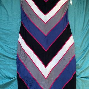 Le Chateau Chevron Midi Dress - Black, Gray, Blue, White, Pink